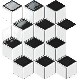 3D melnbalta kvadrātveida mozaīkas flīze